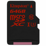 Micro SecureDigital 64Gb Kingston SDHC UHS-1 U3 class 10 (SDCA3/64GBSP) SDCA3/64GBSP