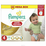 Pampers Подгузники-трусики Premium Care Pants 9-14кг размер 4 66 шт