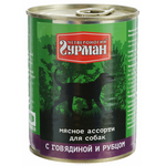 Консервы для собак Четвероногий гурман "Мясное ассорти", с говядиной и рубцом, 340 г 103109004