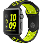 Умные часы Apple Watch Nike+ 38 мм, корпус из алюминия цвета «серый космос», спортивный ремешок Nike цвета «чёрный/салатовый»