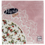 Салфетки бумажные Papia "Decor", трехслойные, цвет: белый, розовый, 33 x 33 см, 20 шт 15302_цветы