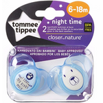 TOMMEE TIPPEE пустышки сликоновые, ночные &quot;Весёлые животные&quot; 6-18 мес., 2 шт. (с голубым колечком) 43336255-3  ***