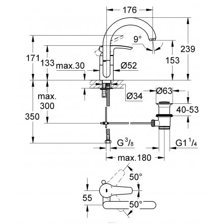 Смеситель для раковины GROHE "Eurostyle" с высоким изливом (32444001)