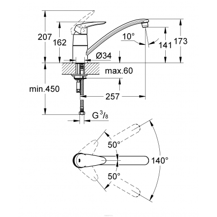 Смеситель для кухни GROHE "Eurodisc" (33770001)