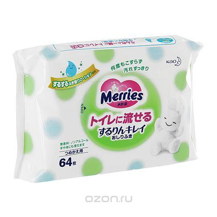 Влажные салфетки для детей Merries "Flushable", 64 шт