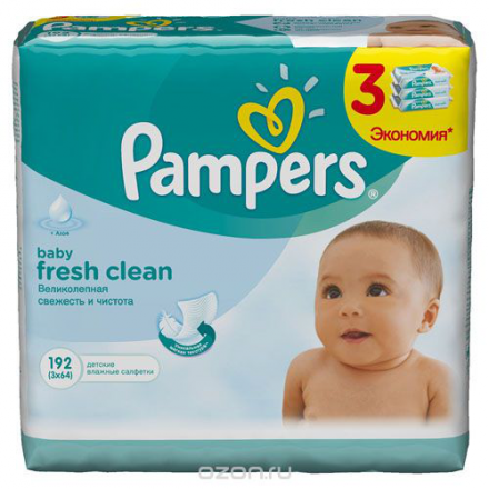 Салфетки детские увлажненные Pampers "Baby Fresh Clean", 3х64 шт