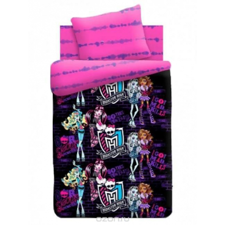 КПБ 1,5 поплин "Monster High" (70*70) рис. 8487+8490 вид 1 Школьные граффити