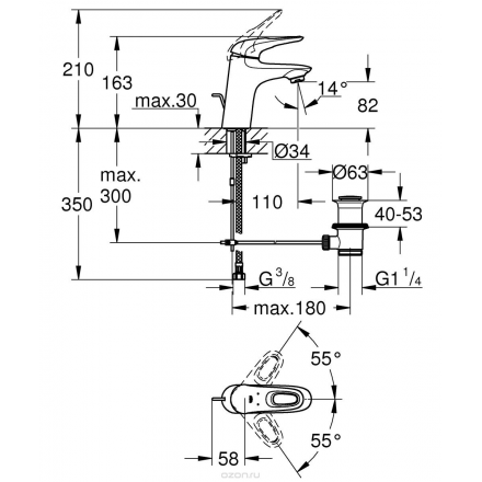 Смеситель для раковины GROHE Eurostyle new с донным клапаном, белая луна (33558LS3)