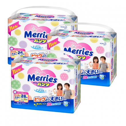 Трусики-подгузники Merries XXL (15-28 кг), 78 шт (3 уп по 26 шт) XXL (15-28 кг)