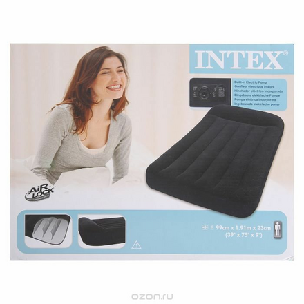 Кровать надувная Intex Pillow rest classic Twin 99х191х23см, цвет: черный. 66779