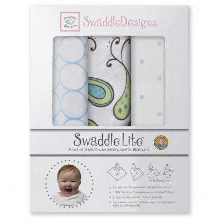 SWADDLE DESIGNS Inc. США набор легких пеленок 3шт.SwaddleLite Paisley Blue Тонкие 3