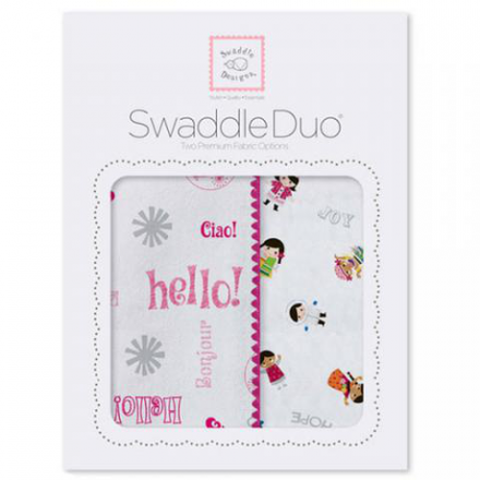 SWADDLE DESIGNS Inc. США swaddle Duo Pink Hello SW комплект пеленок 2 шт. (тонкая и фланель)