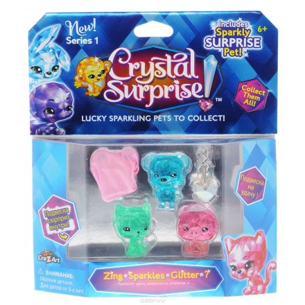 Crystal Surprise Набор фигурок Zing Sparkles Glitter Зверюшка-сюрприз цвет зеленый голубой розовый 4 шт