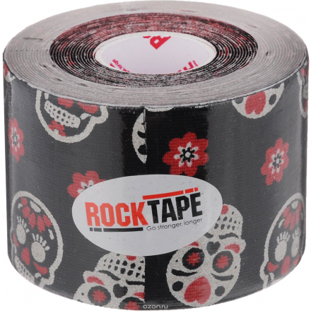 Rocktape Кинезиотейп Design, цвет: черный с черепами и цветами, 5см х 5м