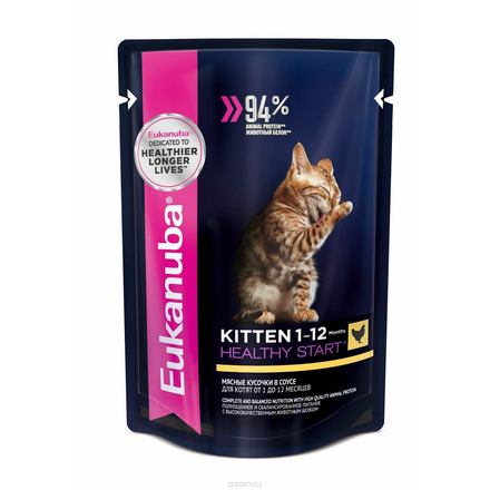 Корм консервированный для котят Eukanuba "EUK Cat. Паучи", с курицей, в соусе, 85 г 10150839