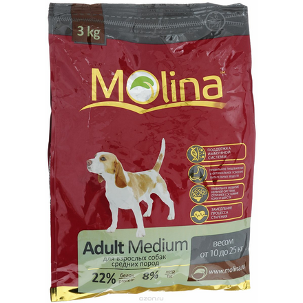 Корм сухой Molina "Adult Medium" для взрослых собак средних пород, 3 кг 4680265000968