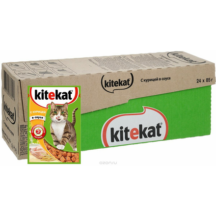 Консервы "Kitekat" для взрослых кошек, курица в соусе, 85г, 24шт 41374