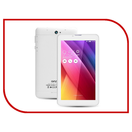 Планшет Ginzzu GT-X770 White rev.2 SC9830 1.3 GHz/1024Mb/8Gb/GPS/LTE/Wi-Fi/Bluetooth/Cam/7.0/1024x600/Android