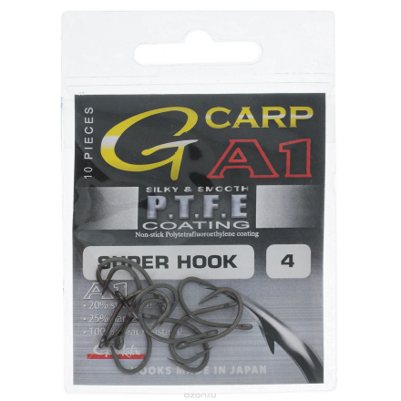 Крючок рыболовный Gamakatsu "A1 G-Carp Super Hook Teflon PTFE T/C", размер 4, 10 шт 14767200400