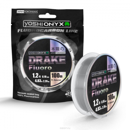 Леска Yoshi Onyx "Drake Fluoro", цвет: прозрачный, 100 м, 0,18 мм, 2,26 кг 89487