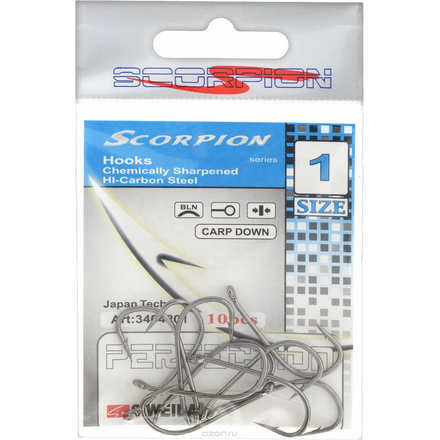 Крючок рыболовный SWD "Scorpion", Carp Down, №1, 10 шт 0021179