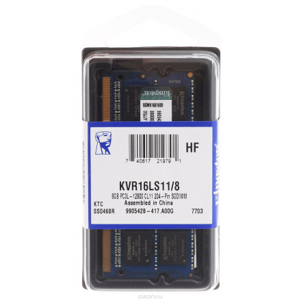 Kingston DDR3L 8GB 1600 МГц модуль оперативной памяти (KVR16LS11/8)