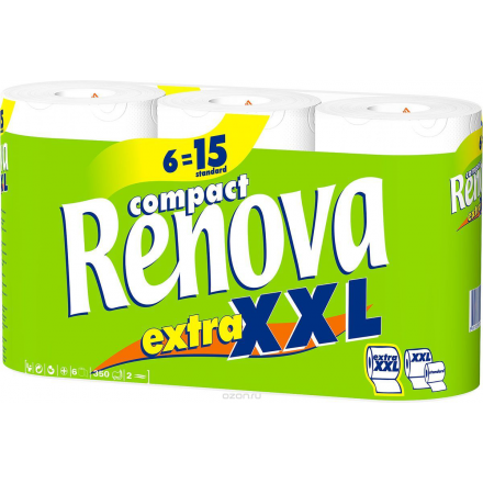 Туалетная бумага Renova "Compact Extra XXL", двухслойная, ароматизированная, цвет: белый, 6 рулонов 200046151