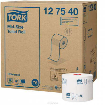 Tork туалетная бумага Mid-size в миди рулонах 1-сл. 135м, коробка 27 шт 127540