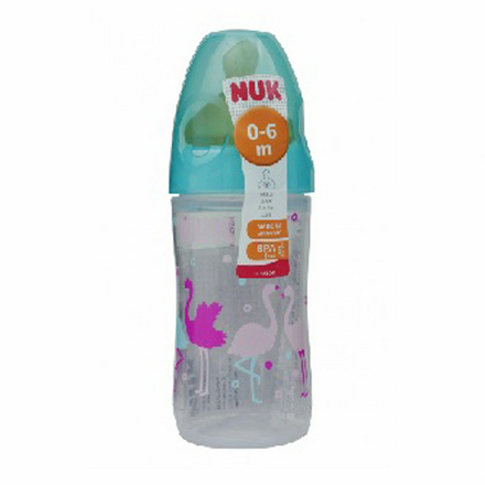 Бутылочка для кормления NUK First Choice New Classic полипропилен, 150 мл + латексная соска р-р 1 (бирюзовая крышка / цапля)