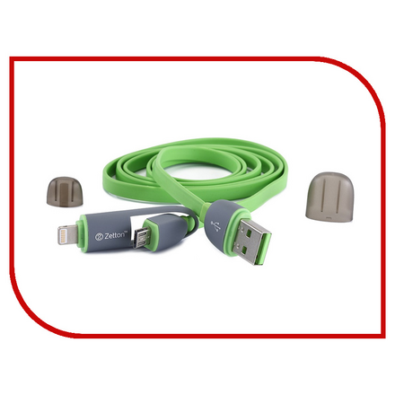 Аксессуар Zetton Lightning 8 pin to Micro USB Green ZTLSUSB2IN1BG