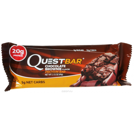 Батончик протеиновый Quest Nutrition "QuestBar", шоколадное пирожное, 60 г QUEST-QB1P-BROW