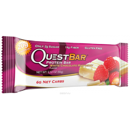 Батончик протеиновый Quest Nutrition "QuestBar", малина и белый шоколад, 60 г QUEST-QB1P-WHCR