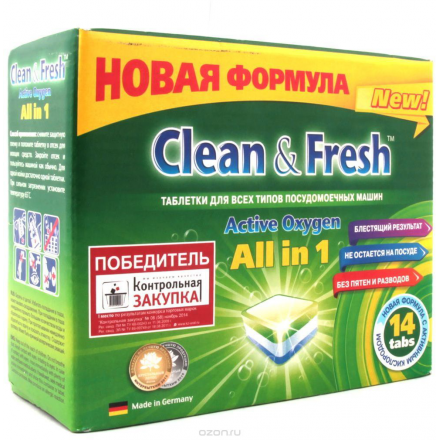 Таблетки для посудомоечных машин Clean & Fresh "5 в 1", 14 шт 4660002310833