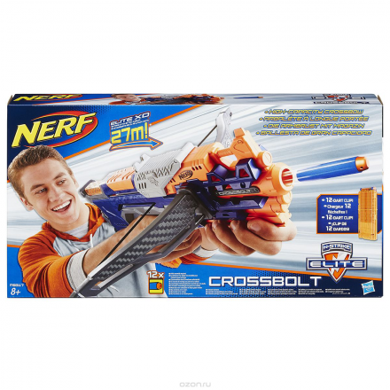 Бластер Nerf "КроссБолт", цвет: оранжевый, синий