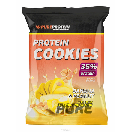 Печенье PureProtein "Protein Cookies", с высоким содержанием белка, банан, арахис, 12 шт по 80 г 4627083883946