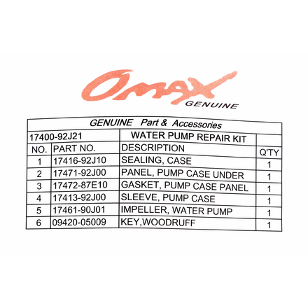 Ремкомплект помпы Suzuki DF100A/115A/140A, Omax 1740092J21_