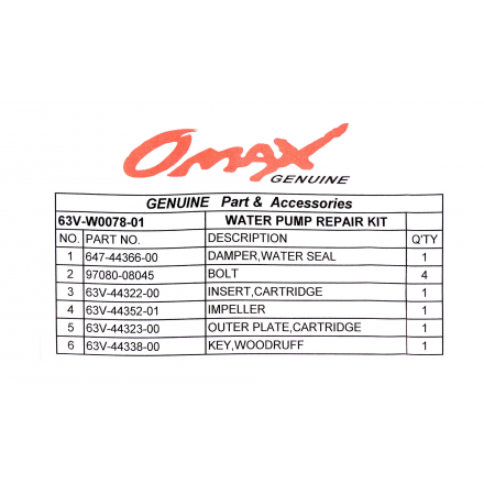 Ремкомплект помпы Yamaha 9.9-15, Omax 63VW007801_