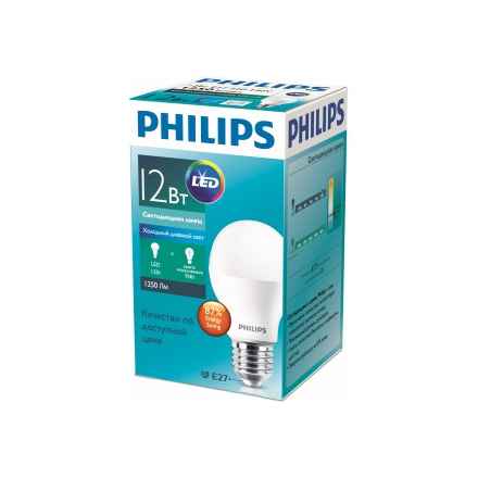 Светодиодная лампа philips ess ledbulb 12вт-120вт грушевидная e27 6500к 230в a60 rca 1224535