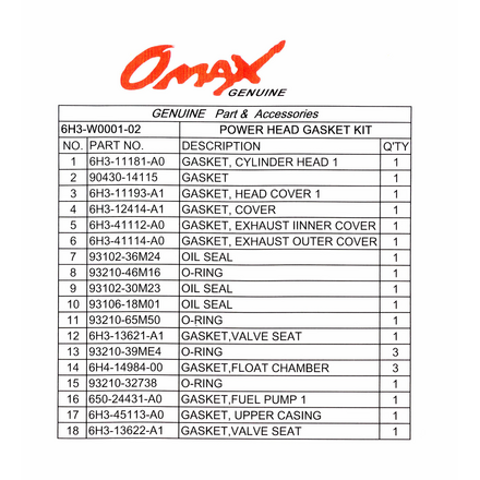 Ремкомплект прокладок блока Yamaha 60F/70B, Omax 6H3W000102_