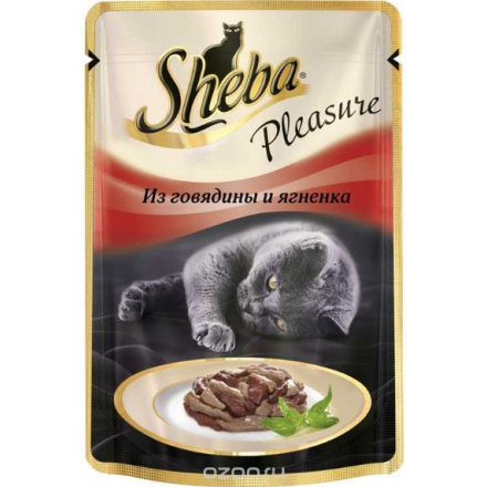 Консервы для взрослых кошек Sheba "Pleasure", с говядиной и ягненком, 85 г