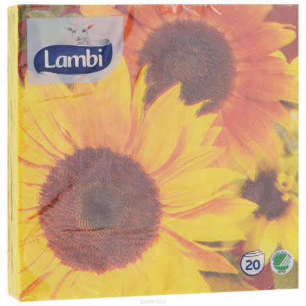 Салфетки Lambi "Подсолнухи", трехслойные, 33 см х 33 см, 20 шт