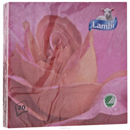 Салфетки Lambi "Роза", трехслойные, 33 см х 33 см, 20 шт