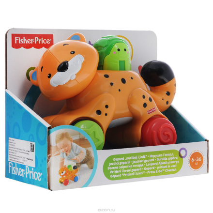 Fisher-Price Игрушка "Веселые животные на колесиках: Гепард", с сюрпризом