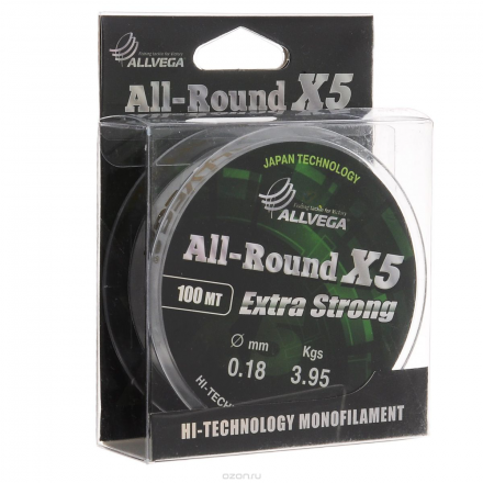 Леска Allvega "All-Round X5", цвет: прозрачный, 100 м, 0,18 мм, 3,95 кг