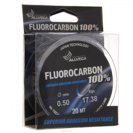 Леска Allvega "FX Fluorocarbon 100%", цвет: прозрачный, 20 м, 0,5 мм, 17,83 кг