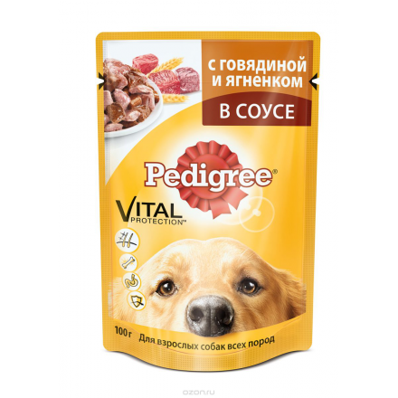 Консервы "Pedigree" для взрослых собак всех пород, с говядиной и ягненком в соусе, 100 г