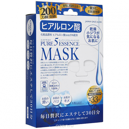 Japan Gals Маска с гиалуроновой кислотой Pure5 Essential, 30 шт