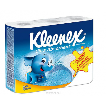 Полотенца кухонные бумажные "Kleenex", двухслойные, цвет: белый, 3 рулона