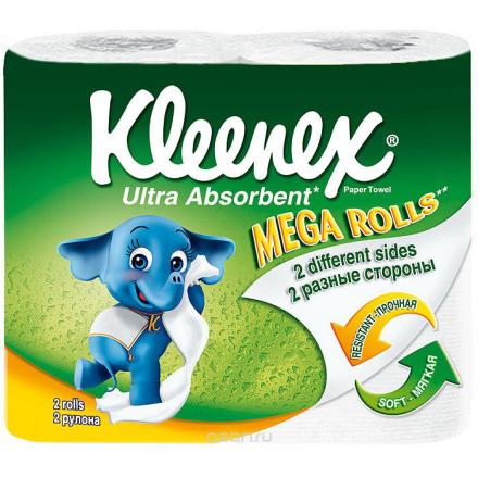 Полотенца кухонные бумажные "Kleenex", двухслойные, цвет: белый, 2 рулона