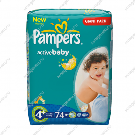 Подгузники Pampers &quot;Active Baby&quot; Maxi 9-16 кг (74 шт.) Размер 4+